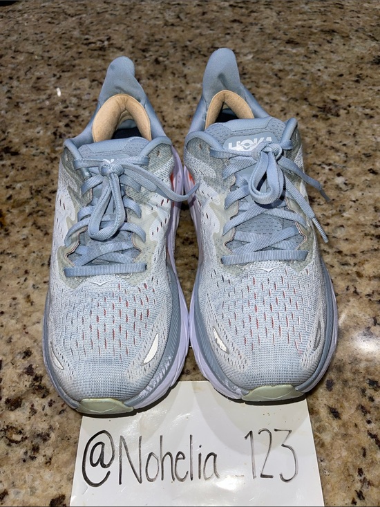 Hoka Shoes - Hoka Clifton 8 Women's Running Shoes in Pale Blue and White